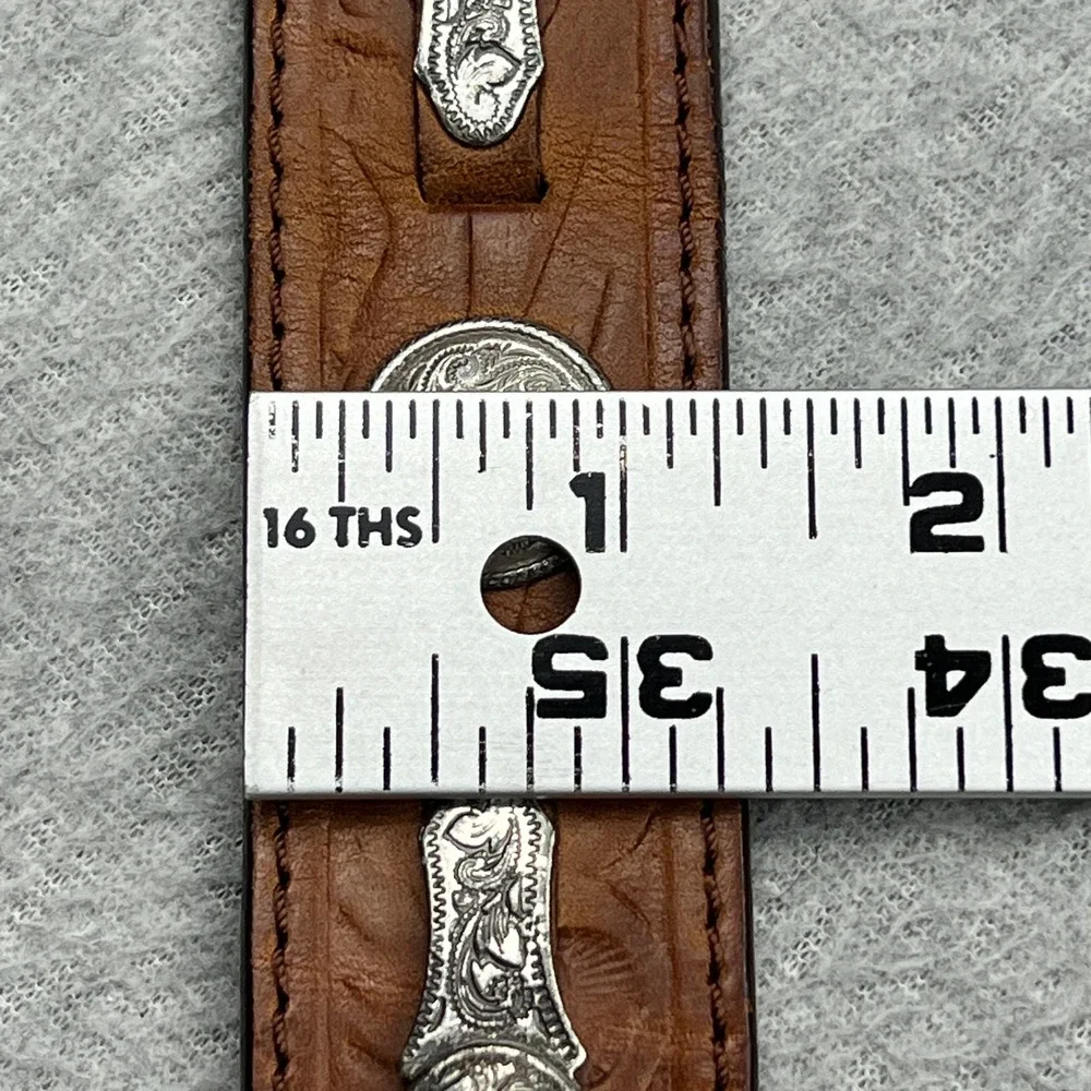 California Billy Belt Mens 34 Brown Leather Concho Western Engraved Buckle 1993